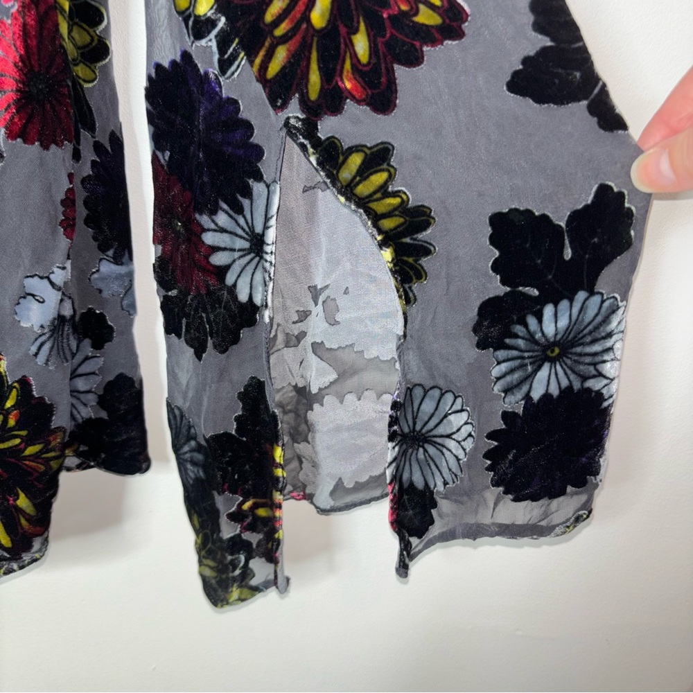 Coldwater Creek Women's Velvet Burnout Floral Tunic Top XXL Sheer Bell Sleeves - Picture 4 of 12